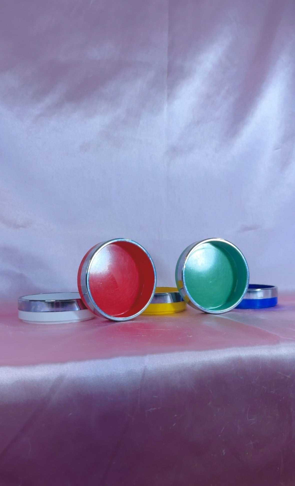 1960’s Colorful Space Age Chrome & Melamine Stackable Ashtrays/Coasters