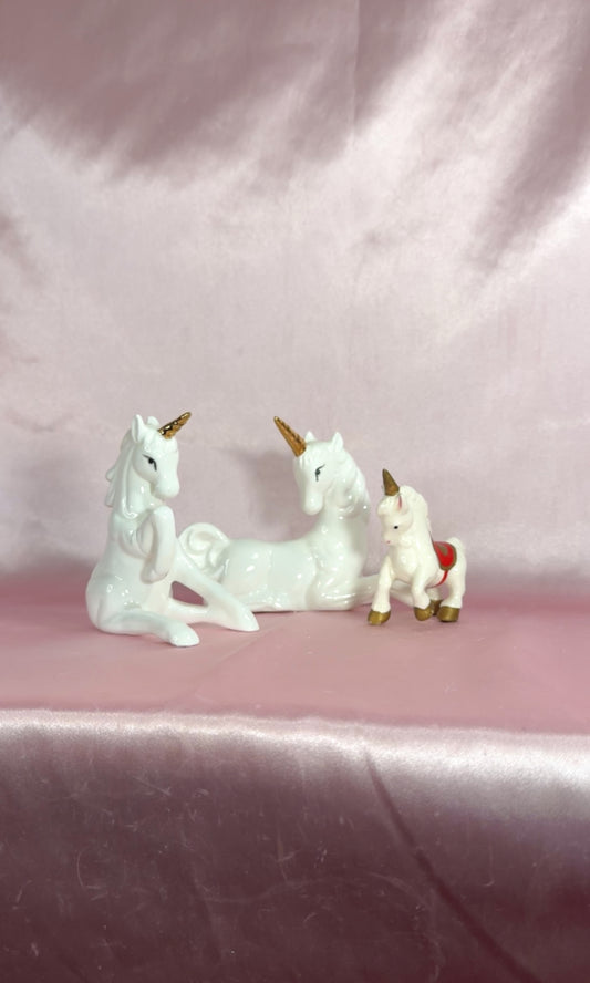 1980’s Fine Bone China White & Gold Unicorn Figurines