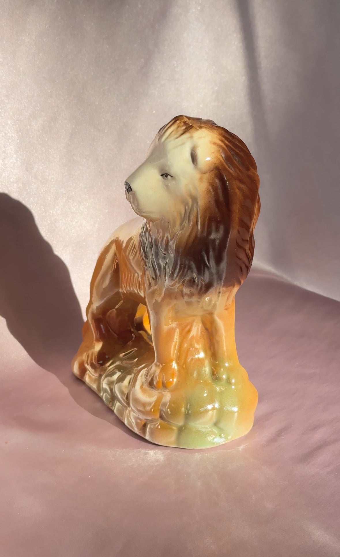 Mid Century Modern Ceramic Lusterware Lion Sculpture