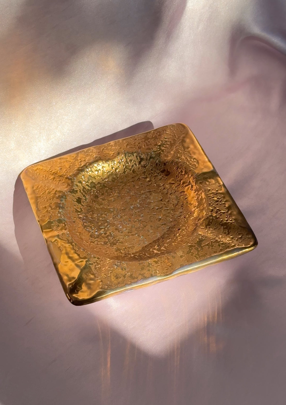 Vintage Large Square Gold Ceramic Ashtray - Made in Italy