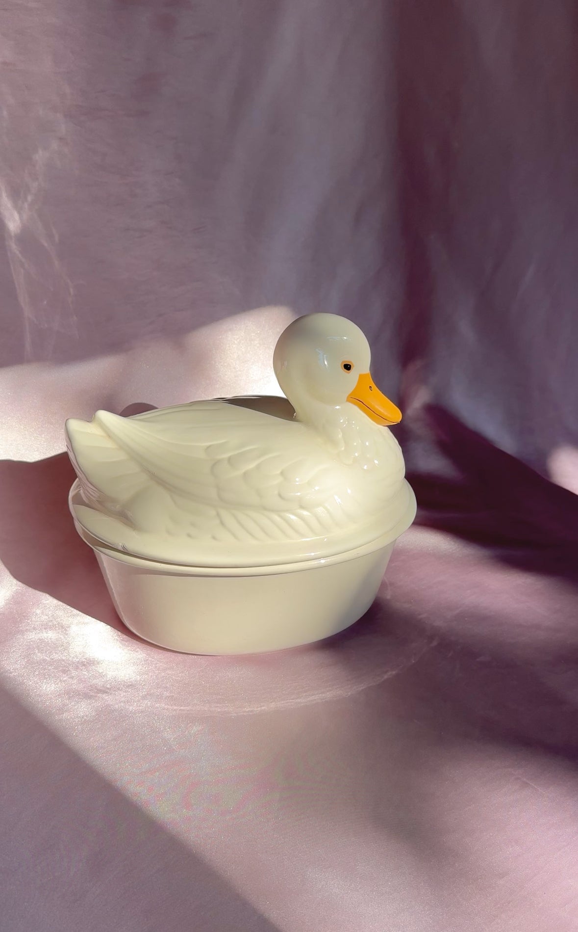 1994 Vintage Ceramic White Duck Shaped Lidded Dish