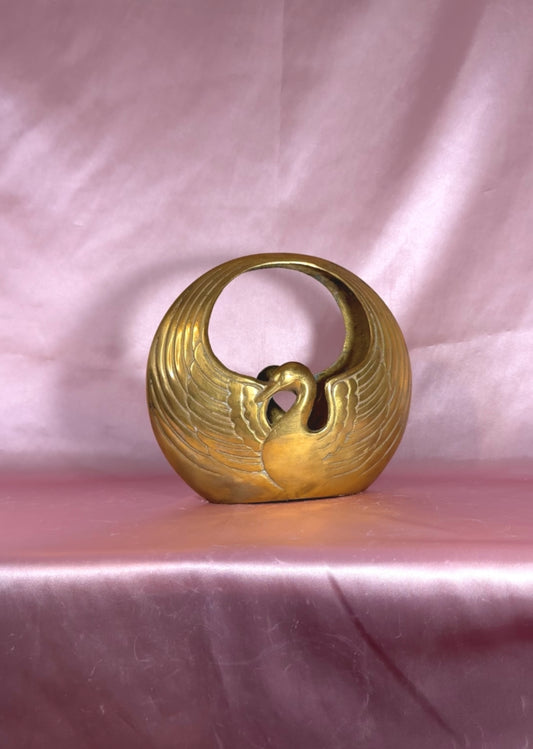 Art Deco Gatco Solid Brass Circular Swan Planter/Basket