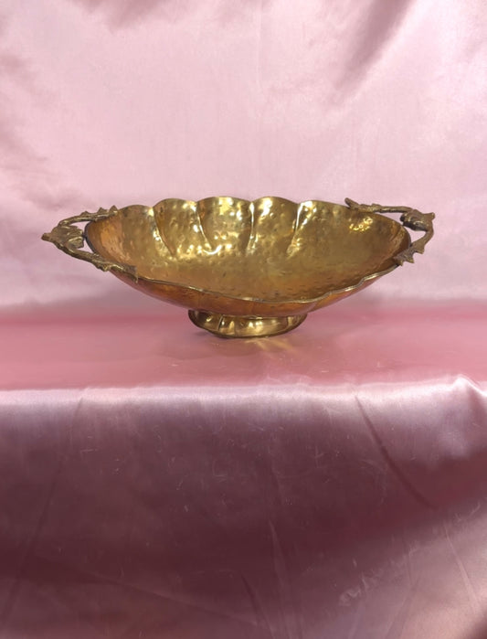 Vintage Hammered Brass Compote Centerpiece/Pedestal Bowl