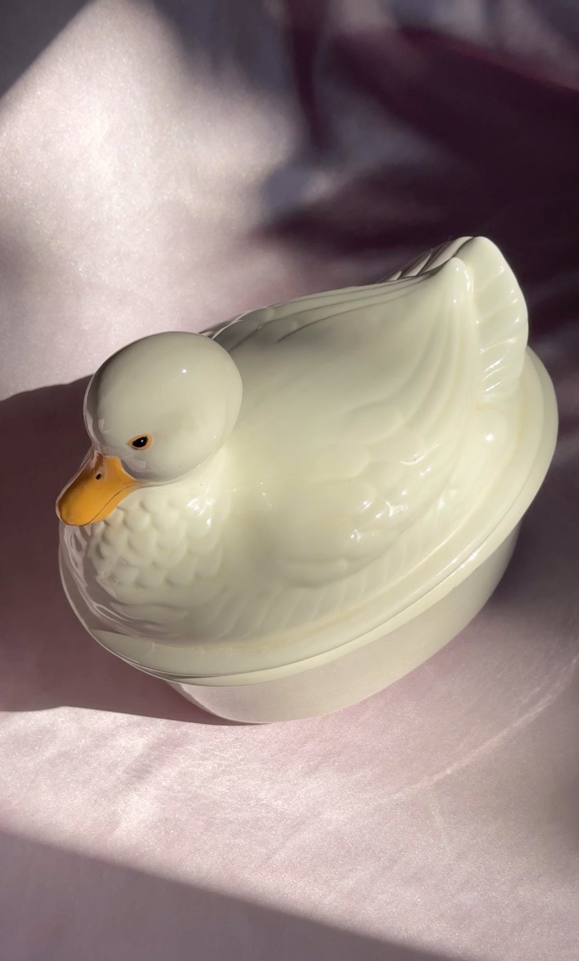 1994 Vintage Ceramic White Duck Shaped Lidded Dish