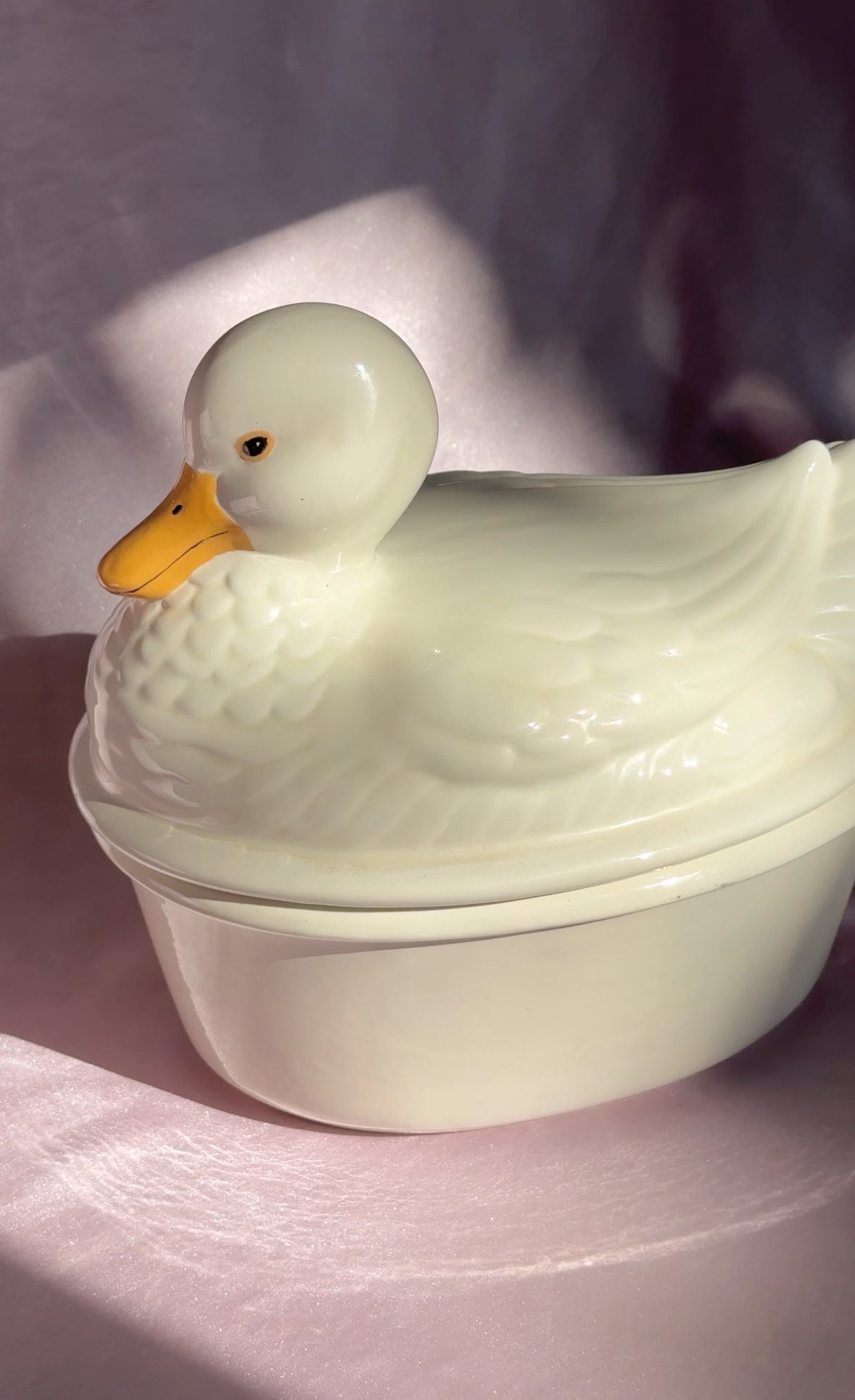 1994 Vintage Ceramic White Duck Shaped Lidded Dish