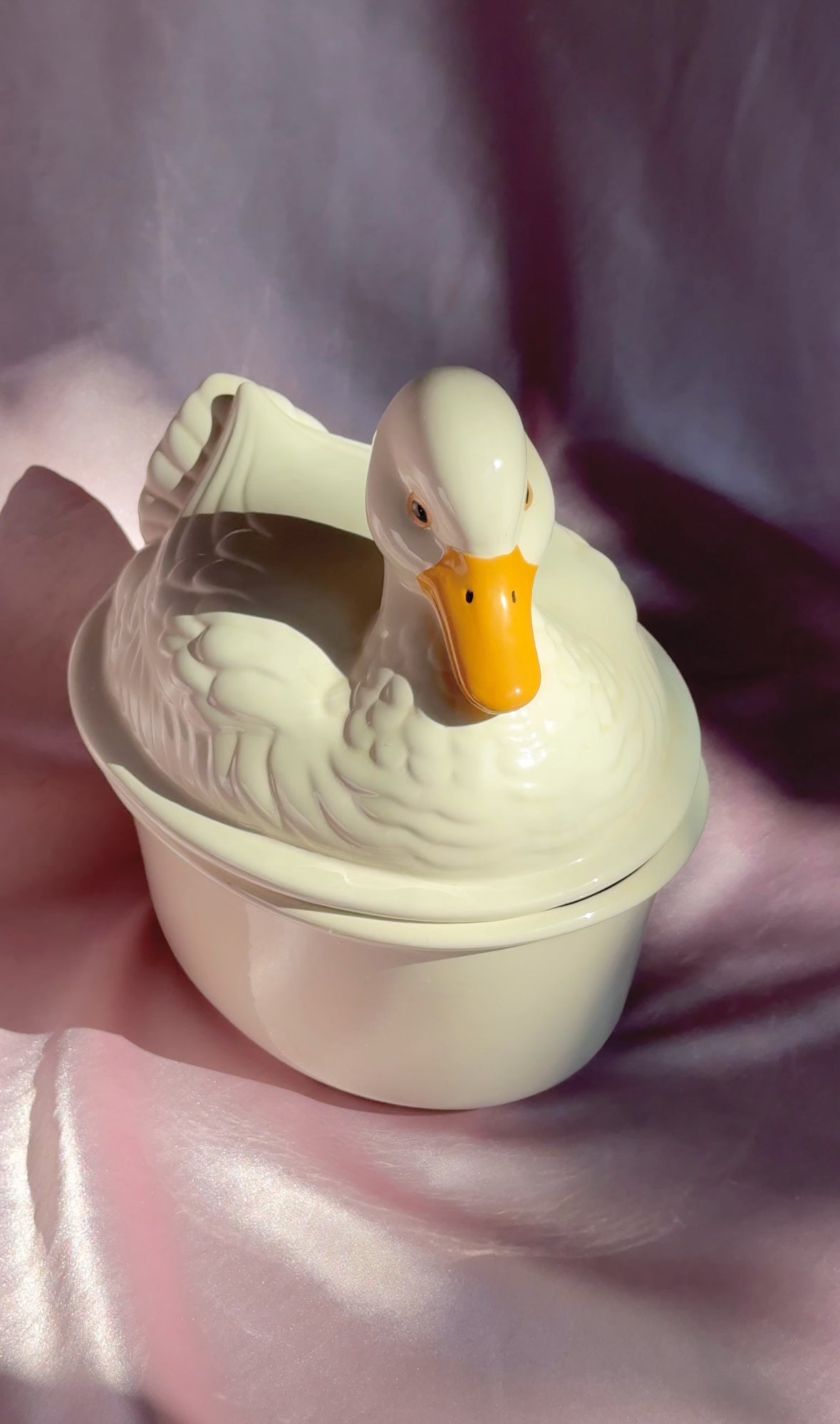 1994 Vintage Ceramic White Duck Shaped Lidded Dish