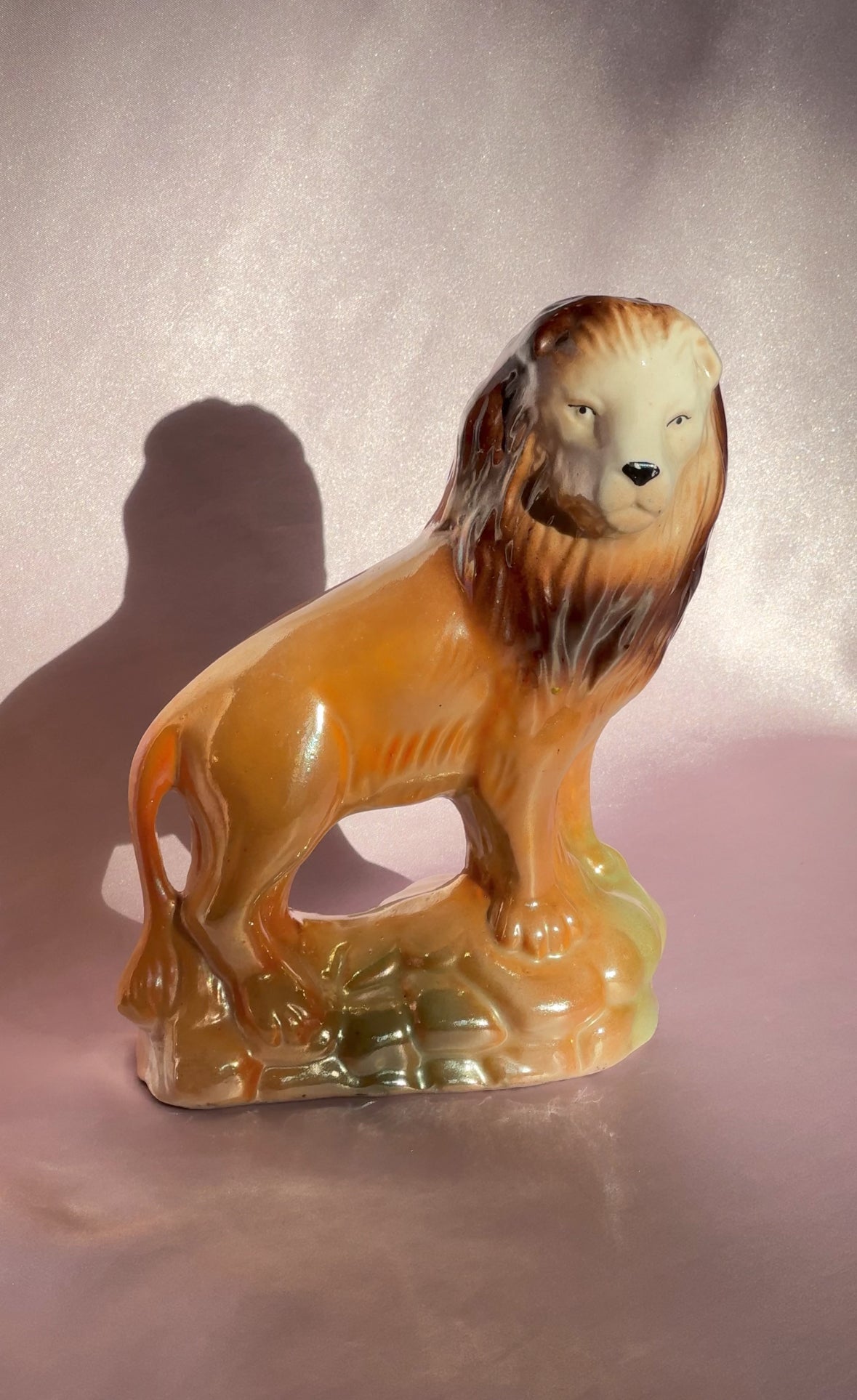 Mid Century Modern Ceramic Lusterware Lion Sculpture