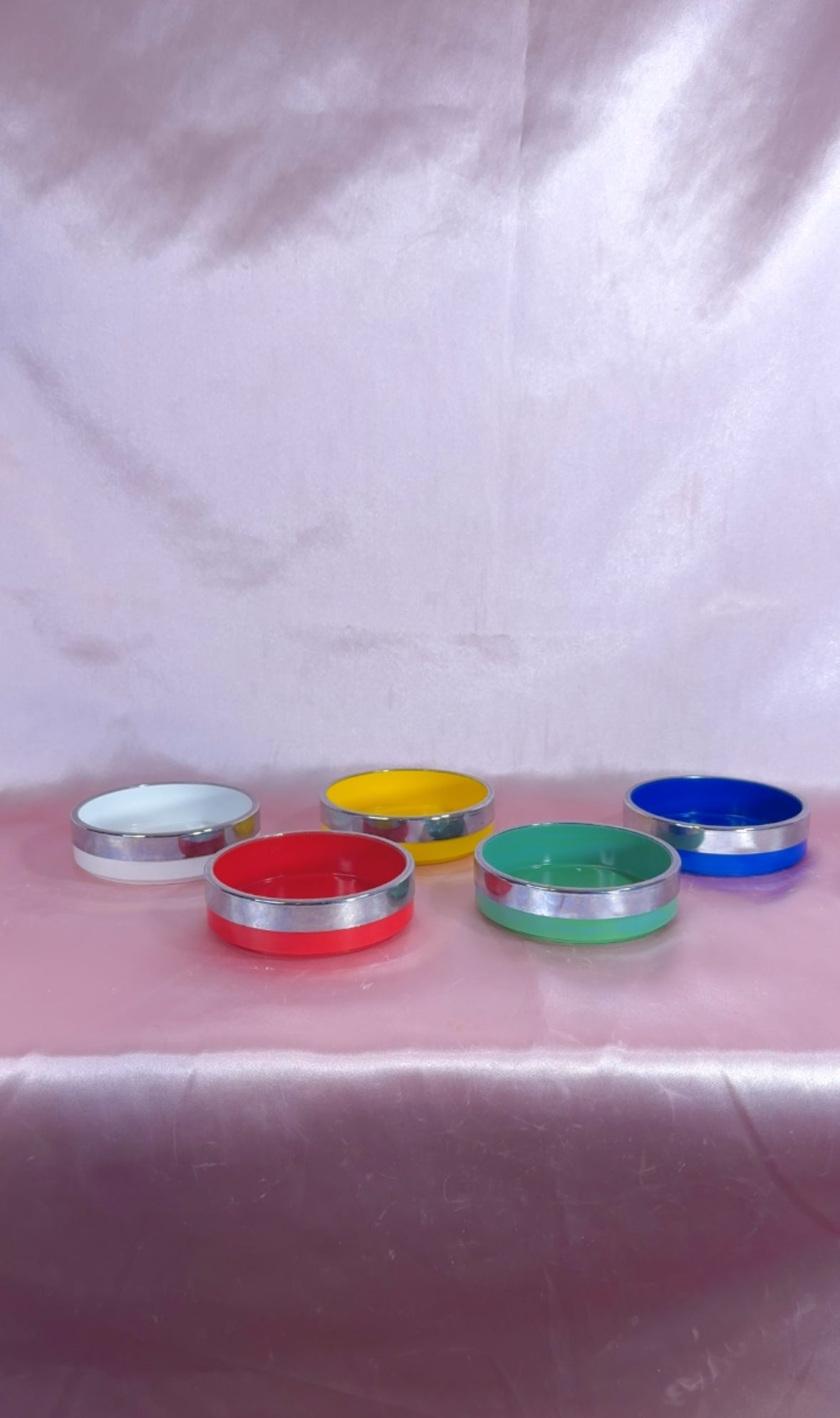 1960’s Colorful Space Age Chrome & Melamine Stackable Ashtrays/Coasters