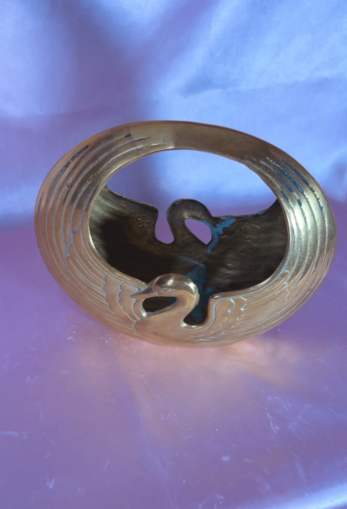 Art Deco Gatco Solid Brass Circular Swan Planter/Basket