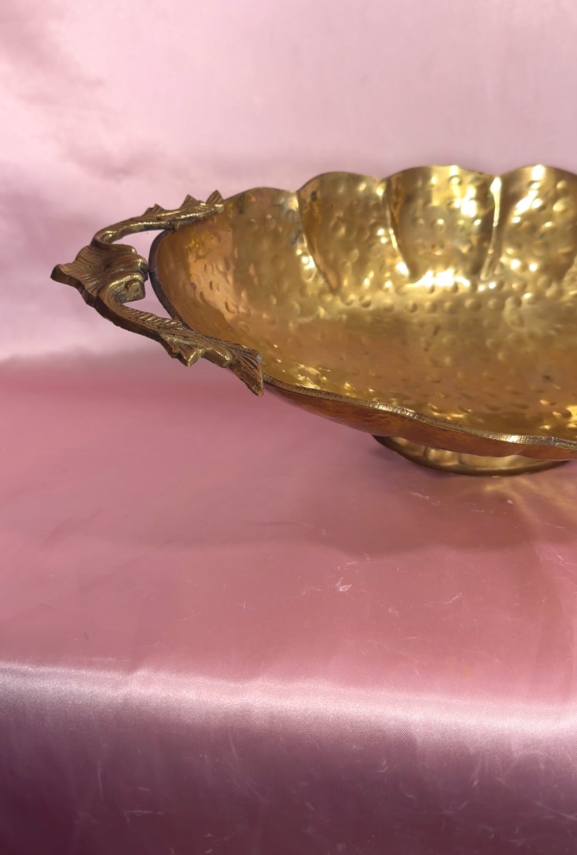 Vintage Hammered Brass Compote Centerpiece/Pedestal Bowl