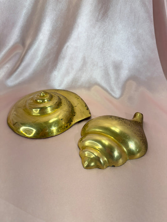 Pair of Vintage Brass Seashell Wall Hangings