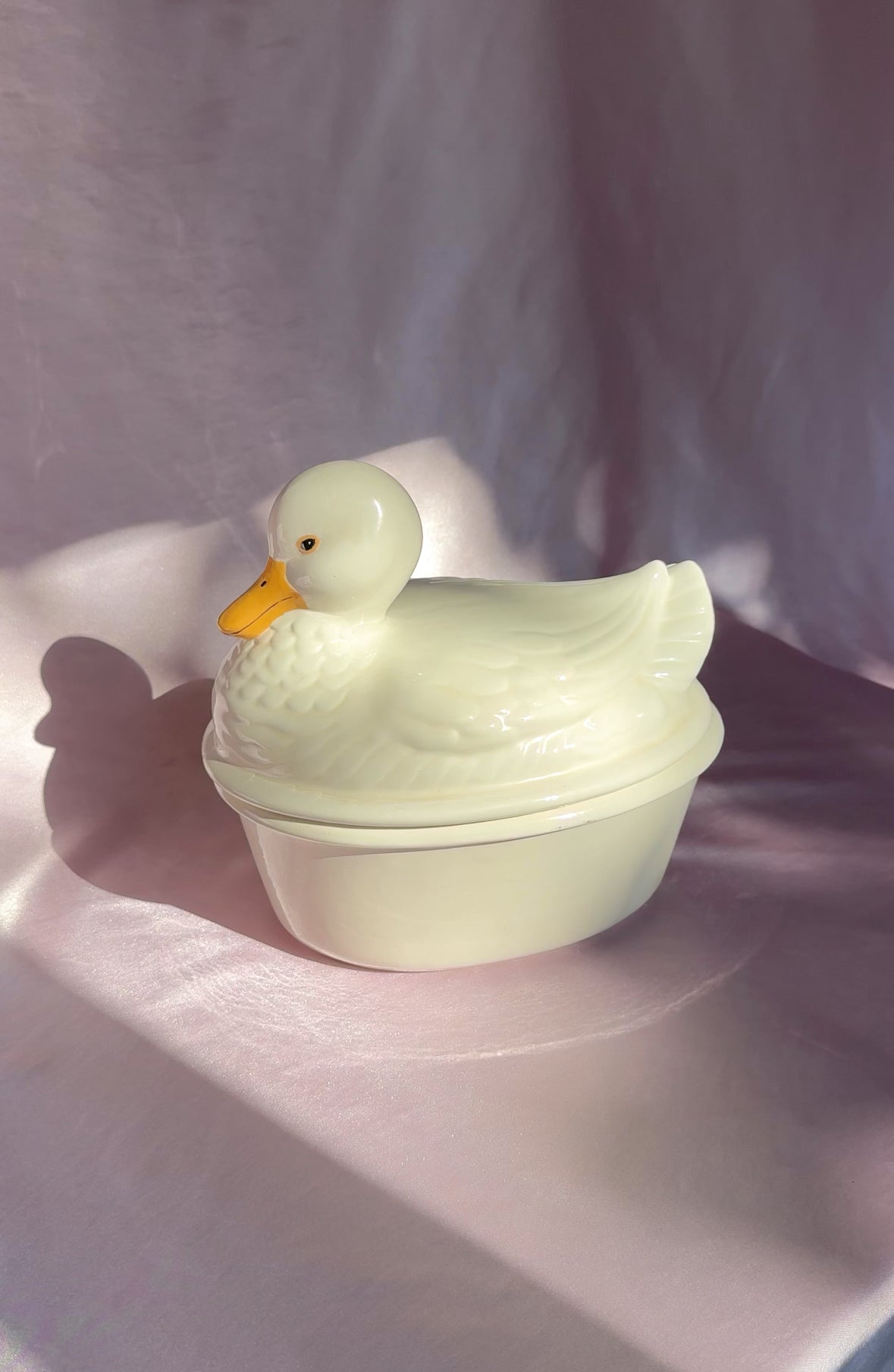 1994 Vintage Ceramic White Duck Shaped Lidded Dish