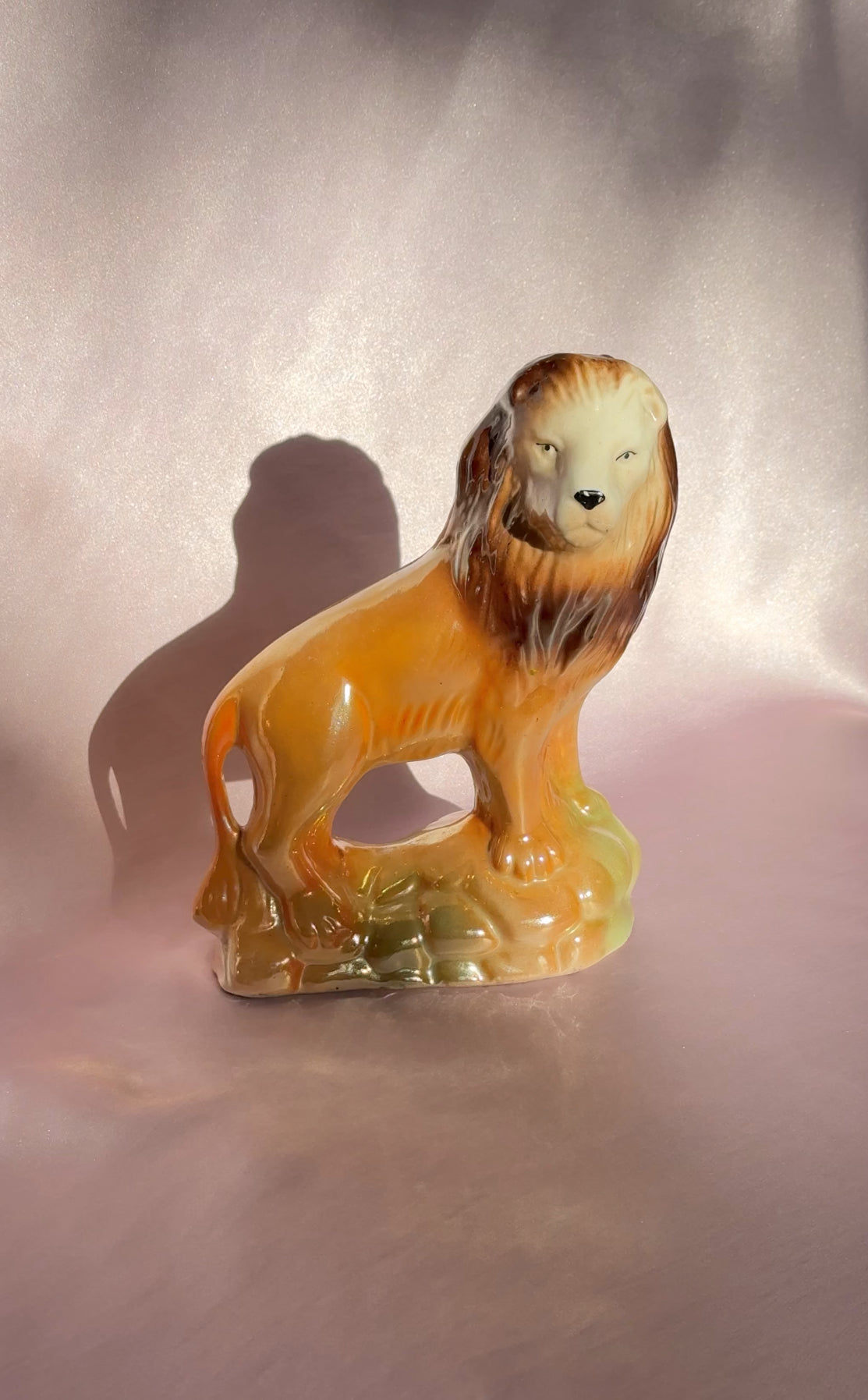 Mid Century Modern Ceramic Lusterware Lion Sculpture