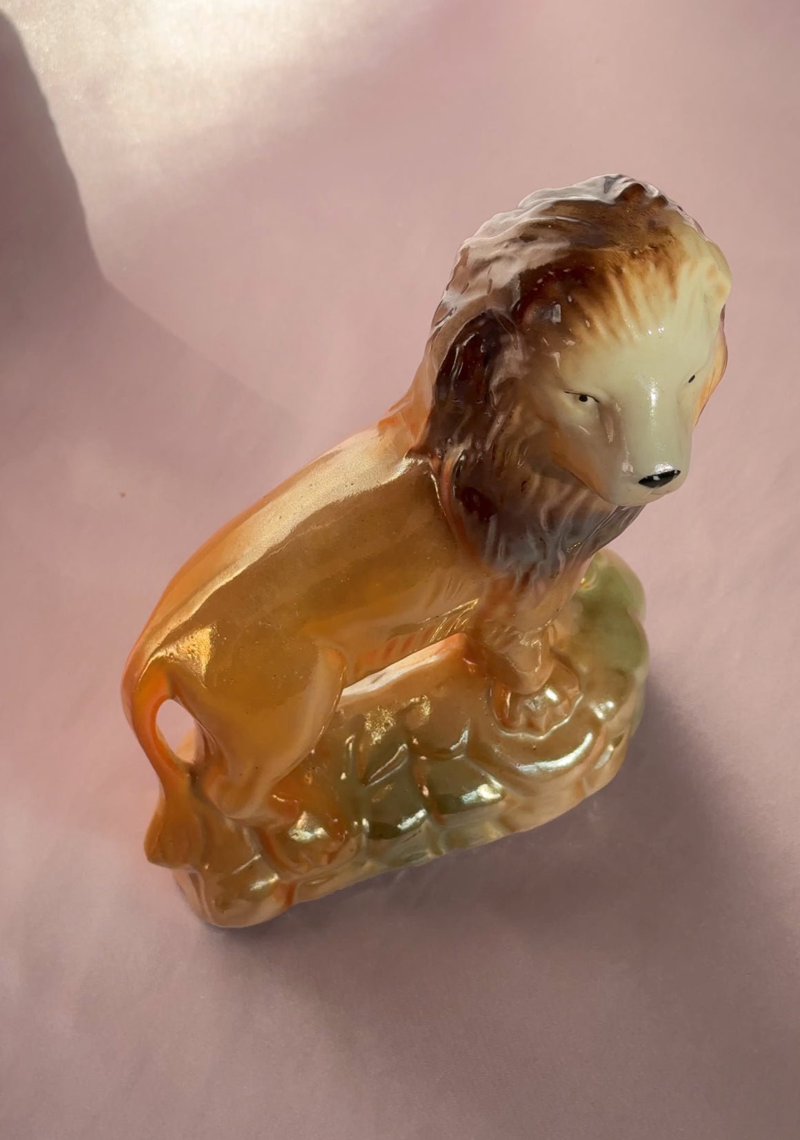 Mid Century Modern Ceramic Lusterware Lion Sculpture