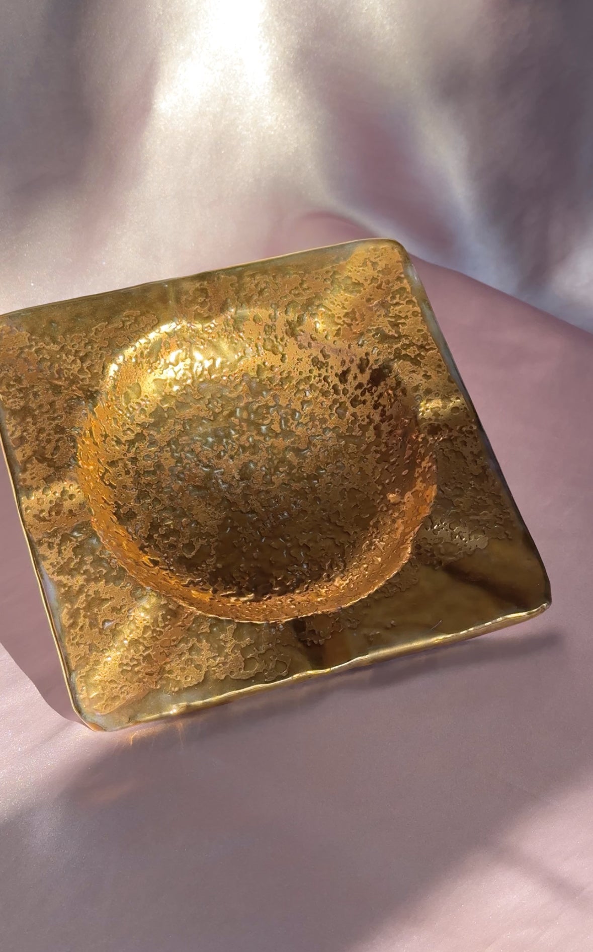 Vintage Large Square Gold Ceramic Ashtray - Made in Italy