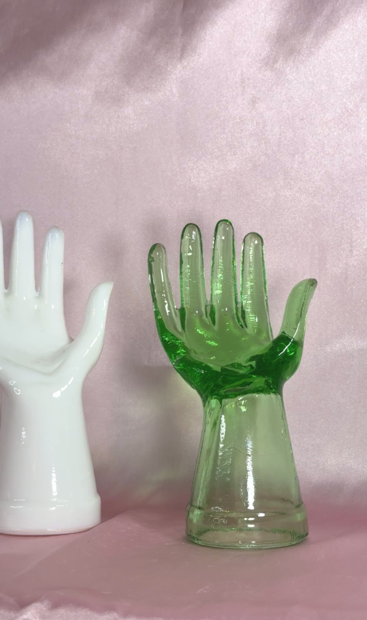 Vintage Green Depression Glass & White Milk Glass Hand Display/Ring Holder
