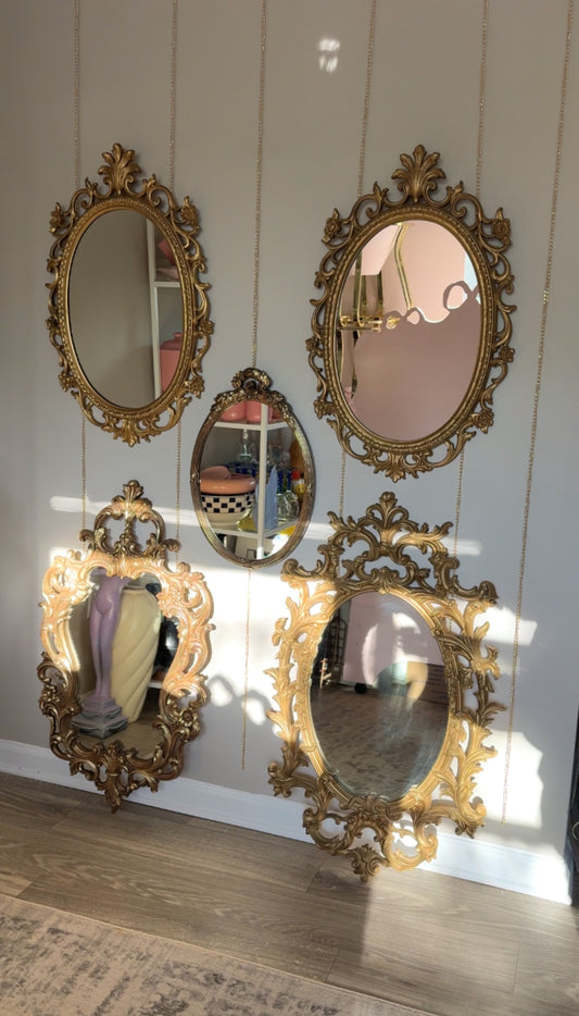 Vintage Syroco Style Ornate Gold Oval Wall Mirrors