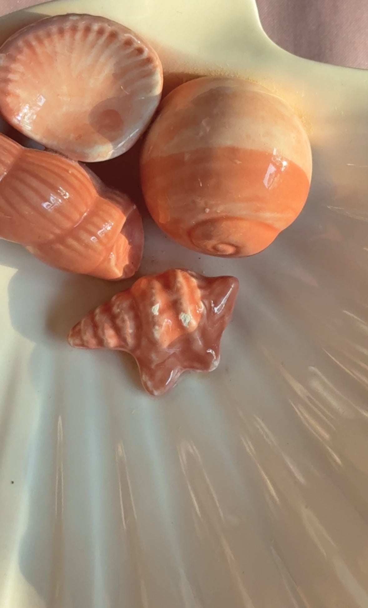 Vintage Fitz & Floyd Matching Coral & White Ceramic Seashell Dish & Fluted Trinket Box