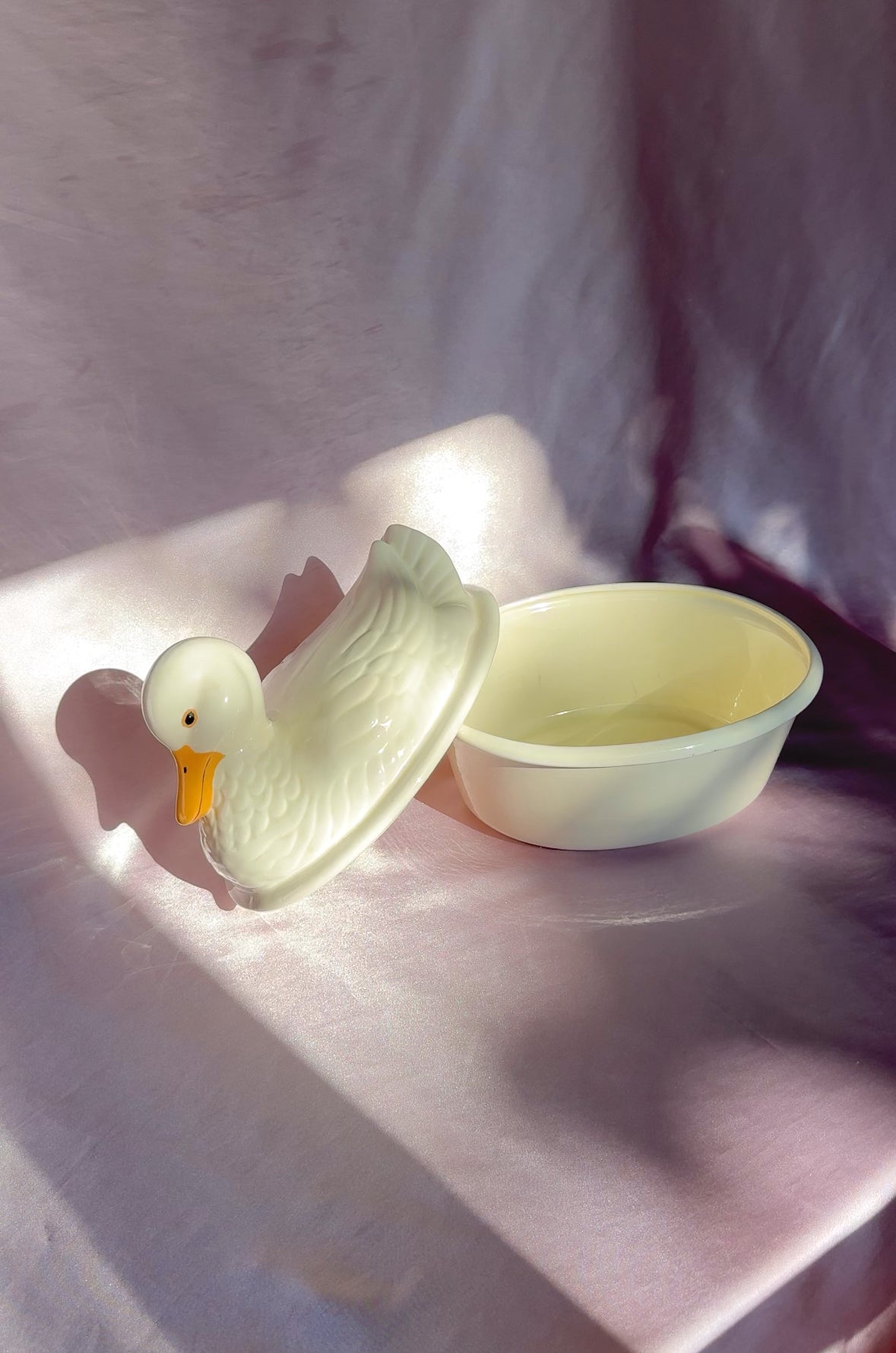 1994 Vintage Ceramic White Duck Shaped Lidded Dish