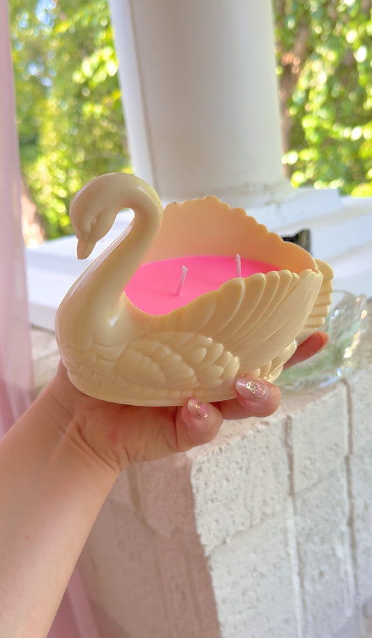 Reusable 1960’s Regaline Swan Vase 2-Wick Candle