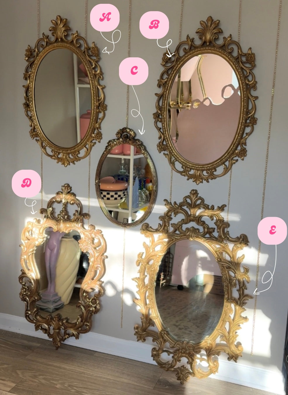 Vintage Syroco Style Ornate Gold Oval Wall Mirrors