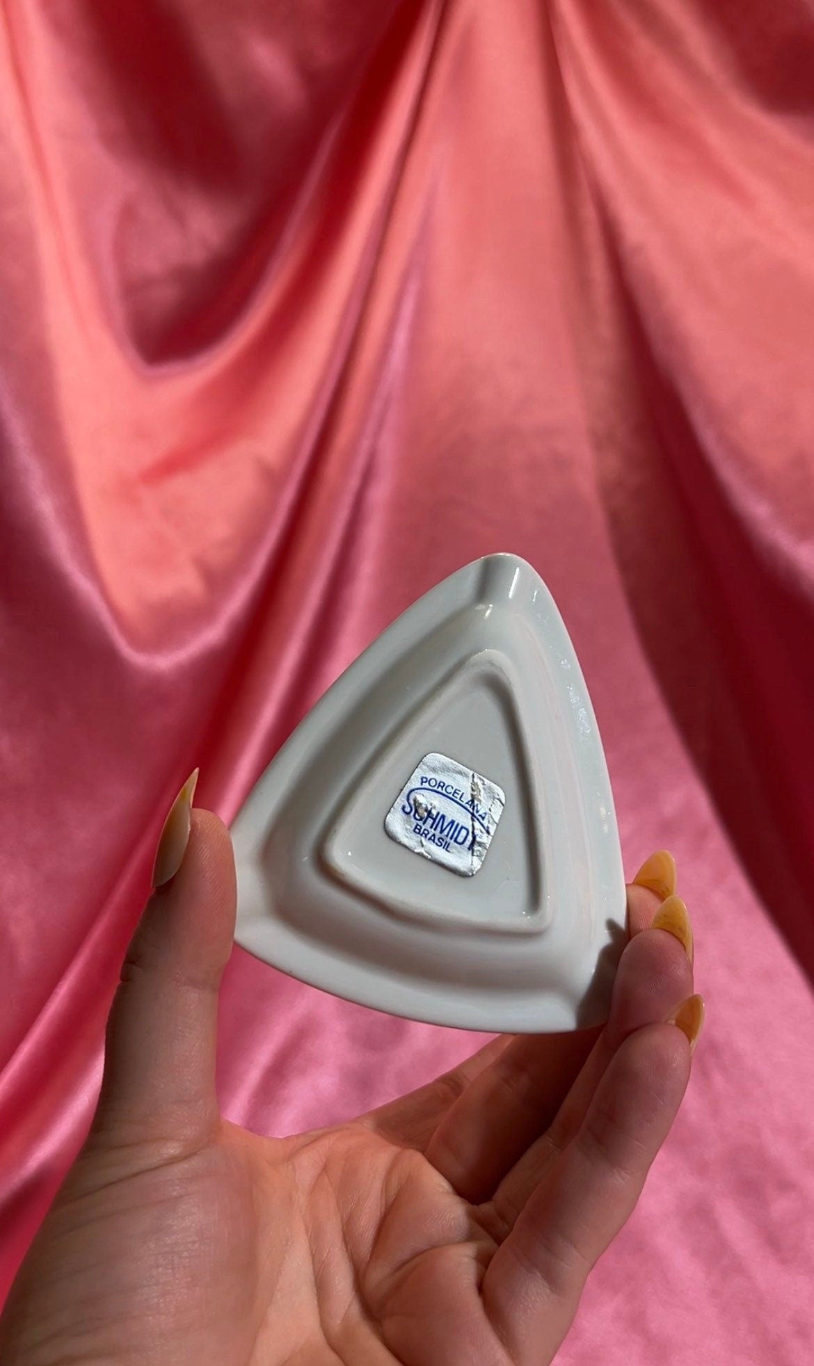 Vintage Atomic Triangle Schmidt Porcelain Ashtray