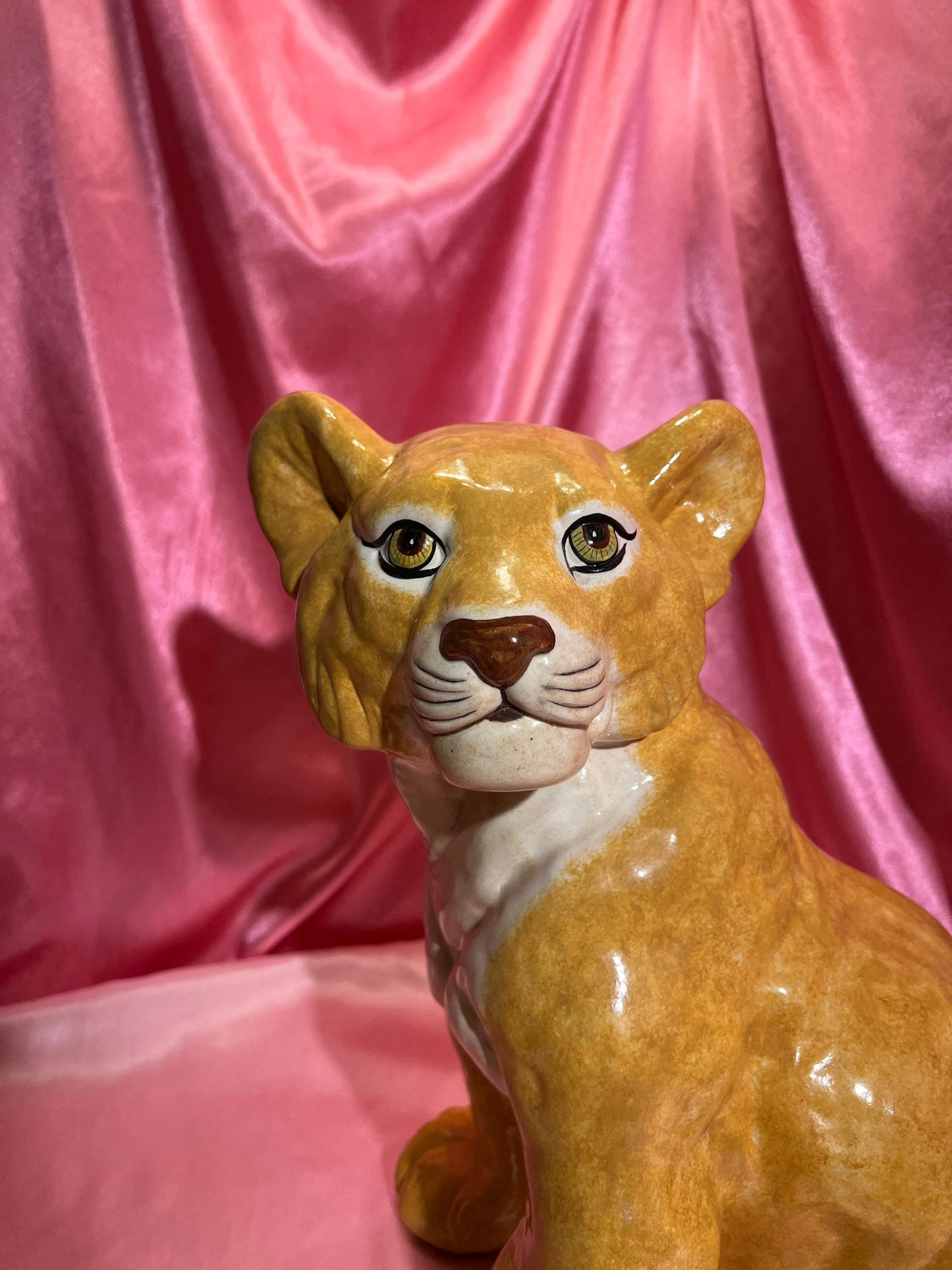 14.4” Tall 1970's Mid Century Modern Ceramic Lion Cub Sculpture