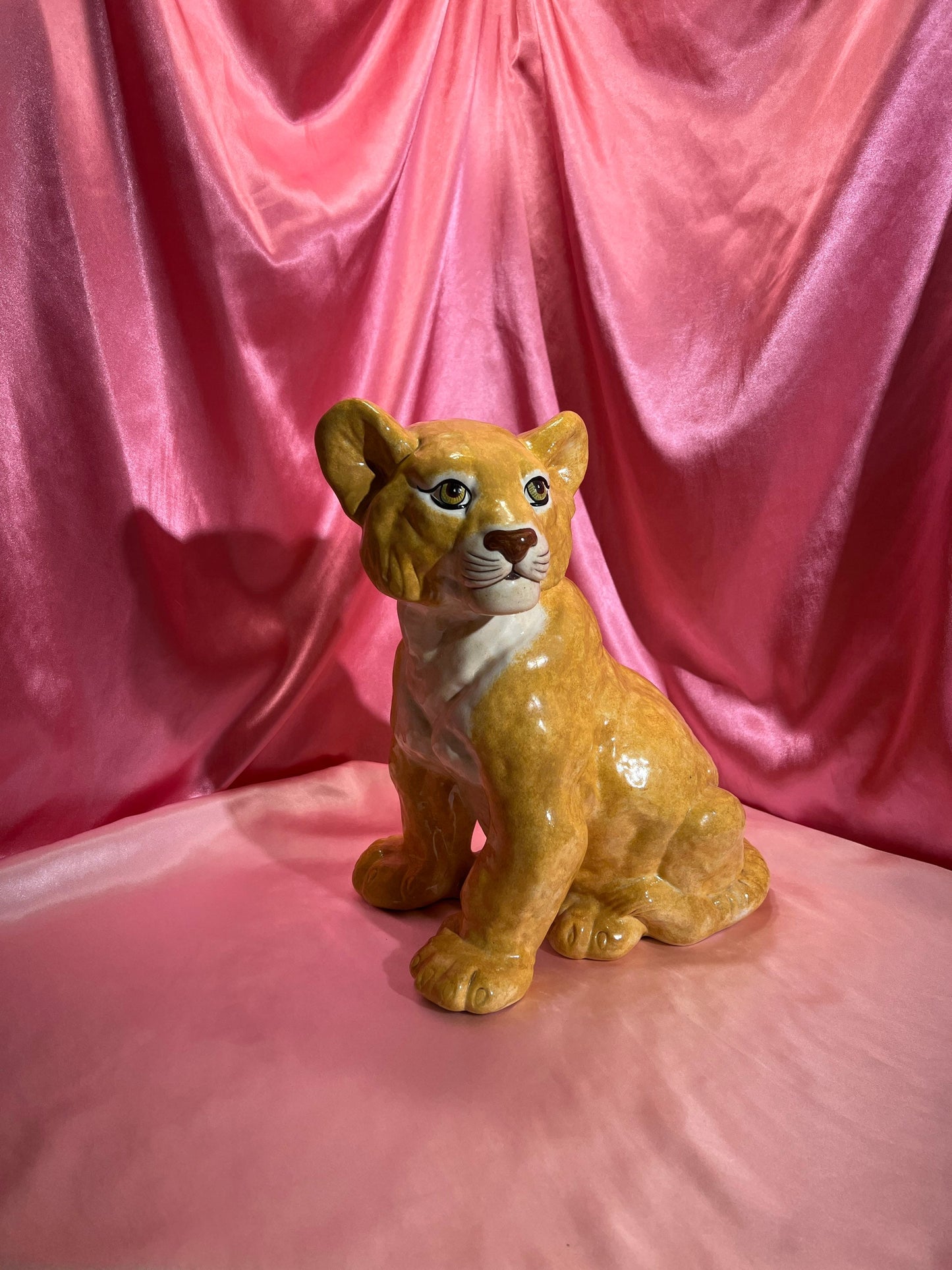 14.4” Tall 1970's Mid Century Modern Ceramic Lion Cub Sculpture
