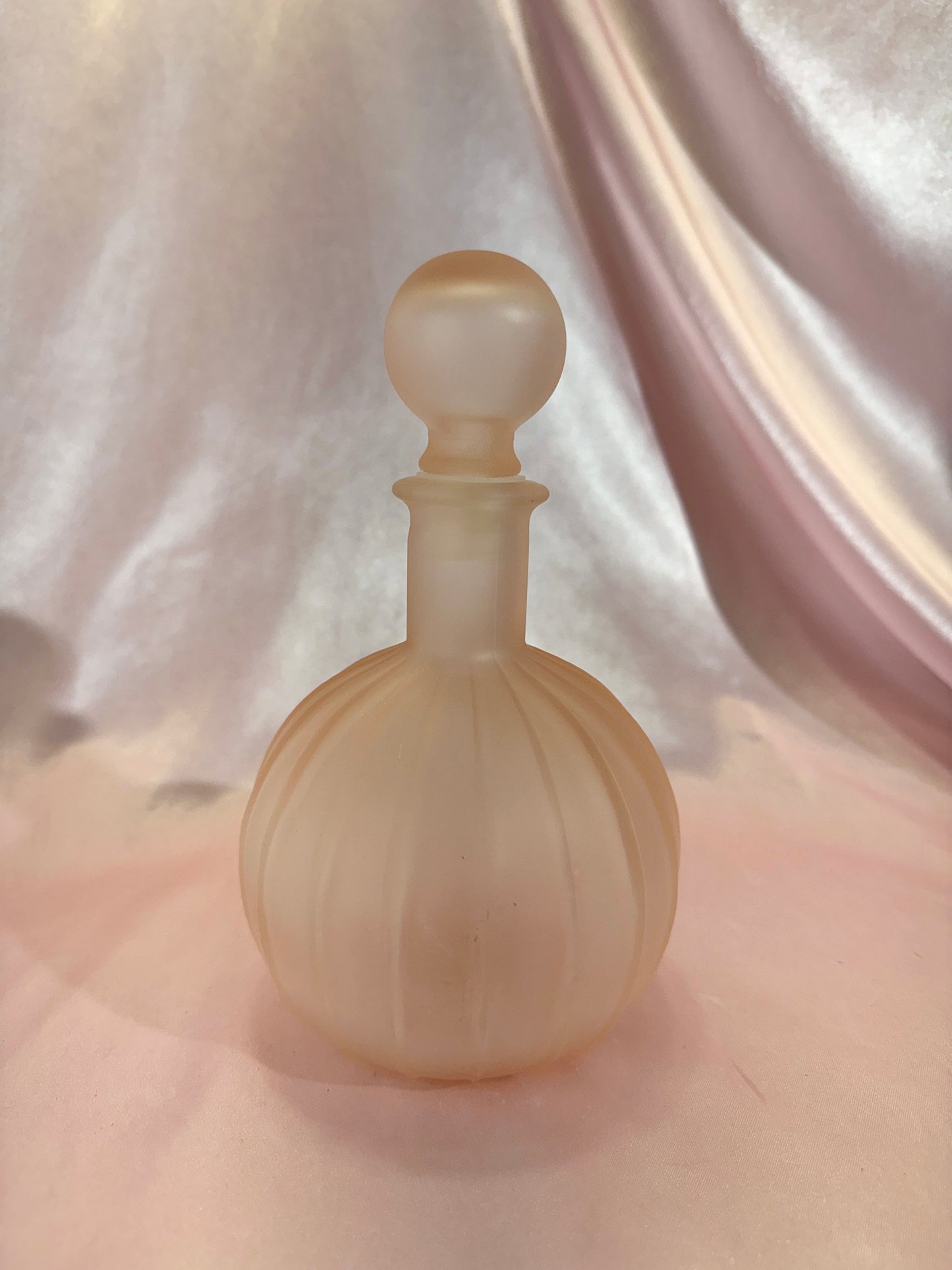 Vintage Spherical Pink Frosted Glass Decanter With Stopper
