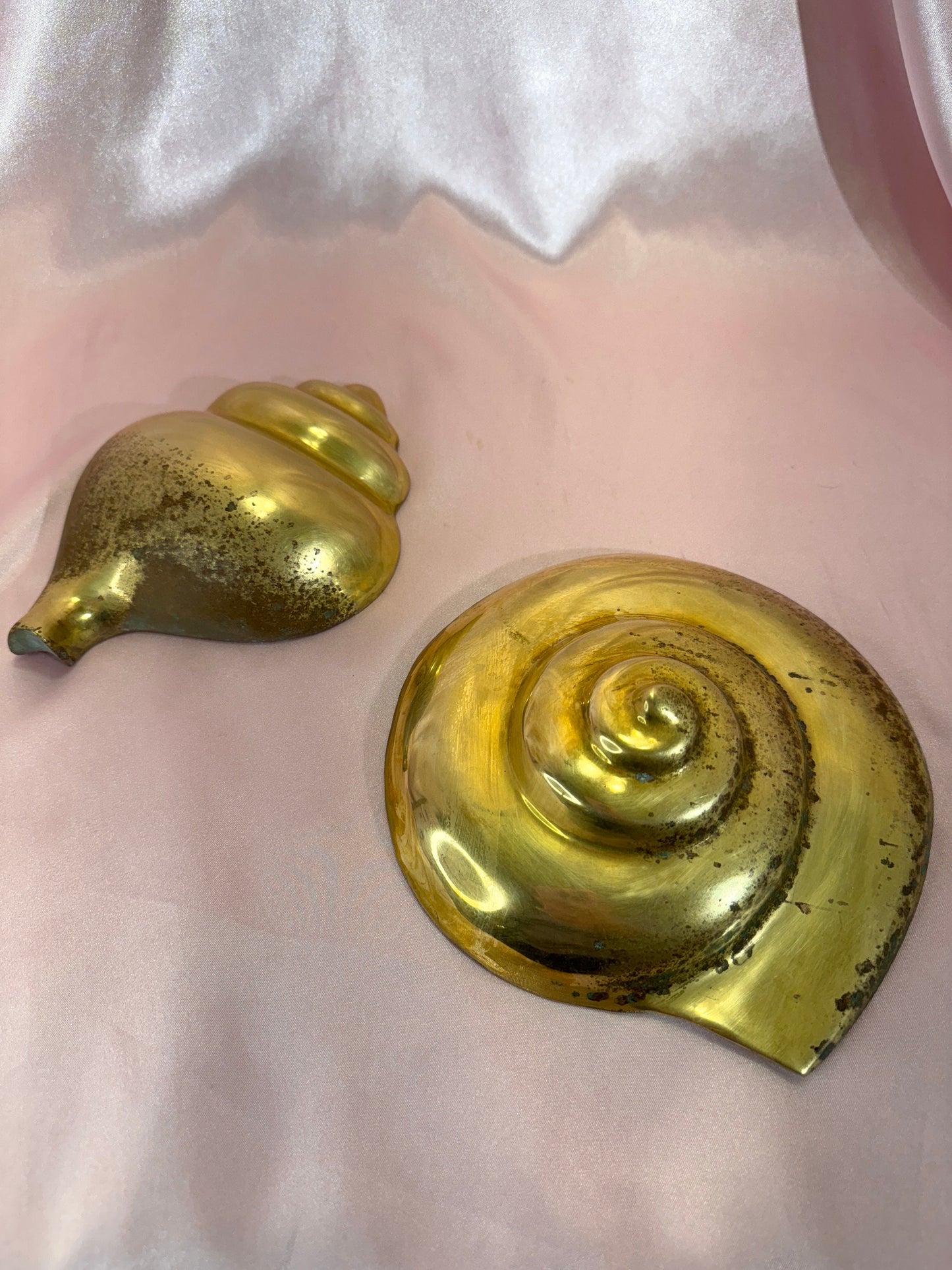 Pair of Vintage Brass Seashell Wall Hangings