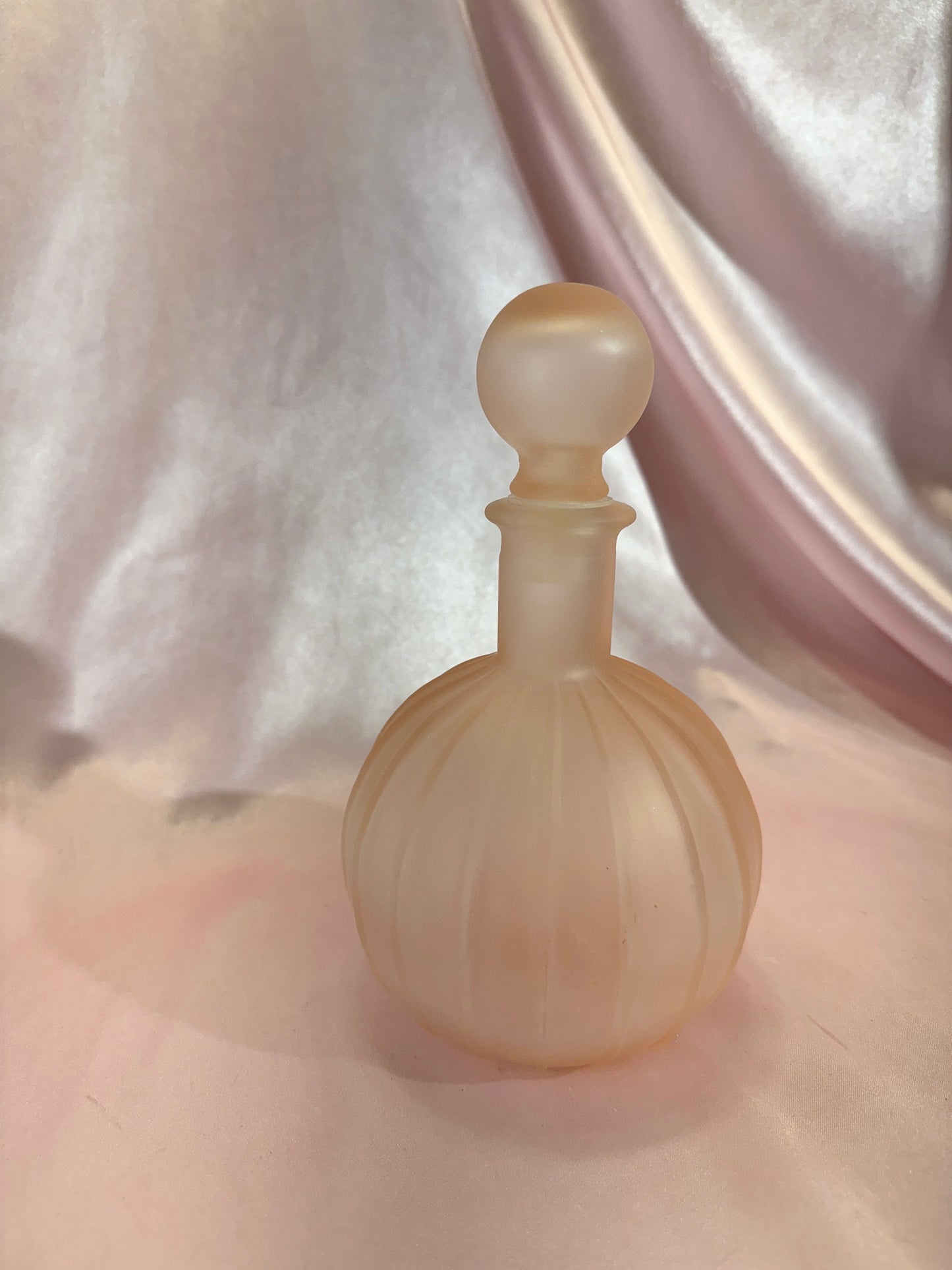 Vintage Spherical Pink Frosted Glass Decanter With Stopper